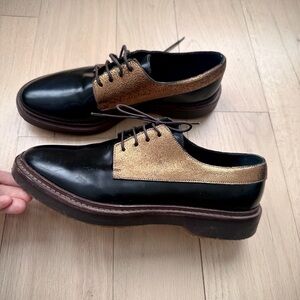 Brunello Cucinelli Women’s Oxford Shoes Black & Gold Size 37 Luxury Designer